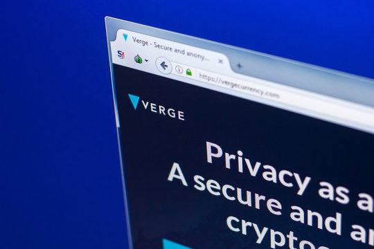 Ryazan, Russia - March 29, 2018 - Homepage of Verge cryptocurrency on PC display, web address - vergecurrency.com