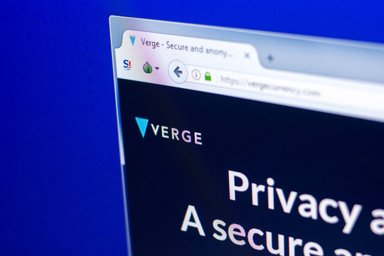 Ryazan, Russia - March 29, 2018 - Homepage of Verge cryptocurrency on PC display, web address - vergecurrency.com