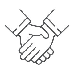 Fototapeta premium Handshake thin line icon, business and deal, partnership sign, vector graphics, a linear pattern on a white background, eps 10.