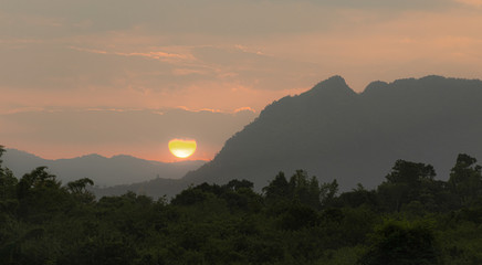 Evening sunset with mountain view