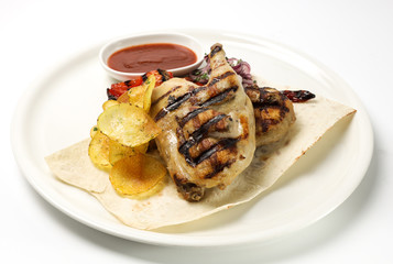 grilled salmon steak with french fries