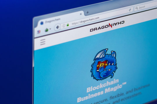 Ryazan, Russia - March 29, 2018 - Homepage of DragonChain crypto currency on the PC display, web - dragonchain.com