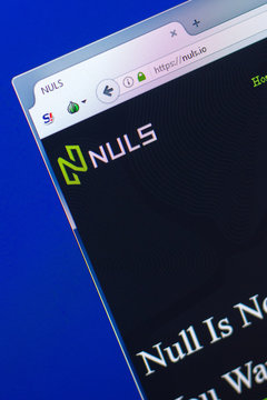 Ryazan, Russia - March 29, 2018 - Homepage of Nuls crypto currency on the PC display, web address - nuls.io