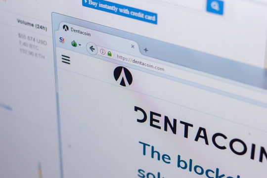 Ryazan, Russia - March 29, 2018 - Homepage of Dentacoin on the PC display, web address - dentacoin.com