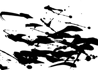 Black ink, paintbrush and white paper.