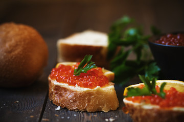 Red caviar sandwich with butter.