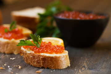 Red caviar sandwich with butter.