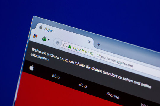 Ryazan, Russia - April 16, 2018 - Homepage of Apple website on the display of PC, url - apple.com.