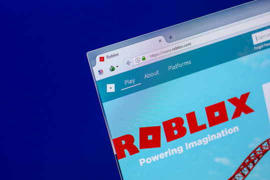 Ryazan, Russia - April 16, 2018 - Homepage of Roblox website on the display of PC, url - roblox.com.
