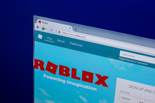 Ryazan, Russia - April 16, 2018 - Homepage of Roblox website on the display of PC, url - roblox.com.