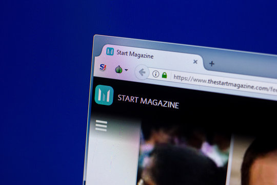 Ryazan, Russia - April 16, 2018 - Homepage of Start Magazine on the display of PC, url - thestartmagazine.com