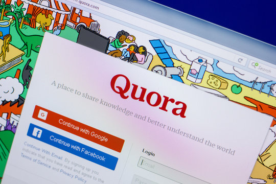 Ryazan, Russia - April 16, 2018 - Homepage of Quora website on the display of PC, url - quora.com.