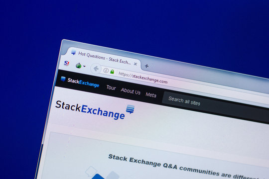 Ryazan, Russia - April 16, 2018 - Homepage of StackExchange website on the display of PC, url - stackexchange.com.