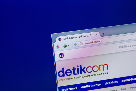 Ryazan, Russia - April 16, 2018 - Homepage of Detik website on the display of PC, url - detik.com