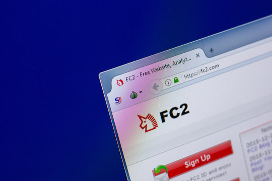 Ryazan, Russia - April 16, 2018 - Homepage of Fc2.com website on the display of PC.