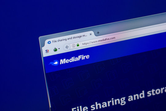 Ryazan, Russia - April 16, 2018 - Homepage of MediaFire website on the display of PC, url - mediafire.com