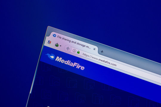 Ryazan, Russia - April 16, 2018 - Homepage of MediaFire website on the display of PC, url - mediafire.com