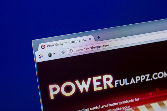 Ryazan, Russia - April 16, 2018 - Homepage of PowerfulAppz on the display of PC, url - powerfulappz.com.