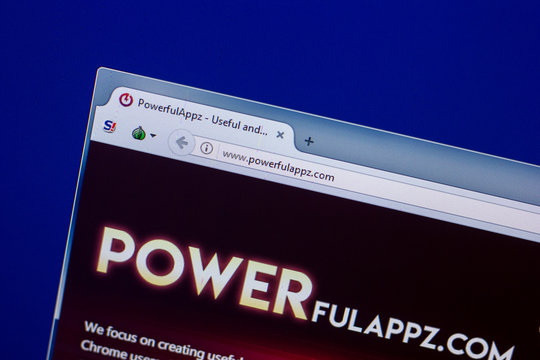 Ryazan, Russia - April 16, 2018 - Homepage of PowerfulAppz on the display of PC, url - powerfulappz.com.