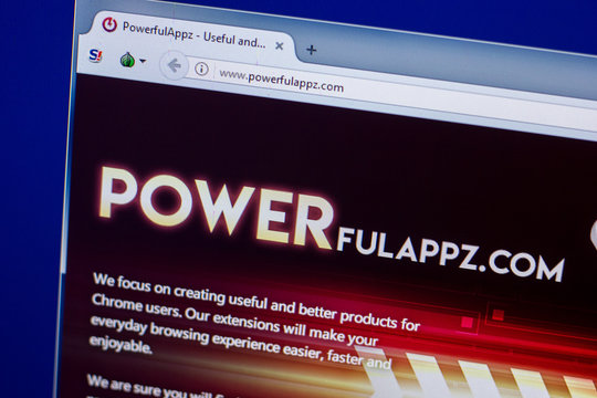 Ryazan, Russia - April 16, 2018 - Homepage of PowerfulAppz on the display of PC, url - powerfulappz.com.