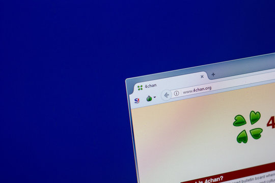 Ryazan, Russia - April 16, 2018 - Homepage of 4chan website on the display of PC, url - 4chan.org