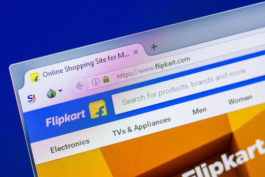 Ryazan, Russia - April 16, 2018 - Homepage of Flipkart website on the display of PC, url - flipkart.com