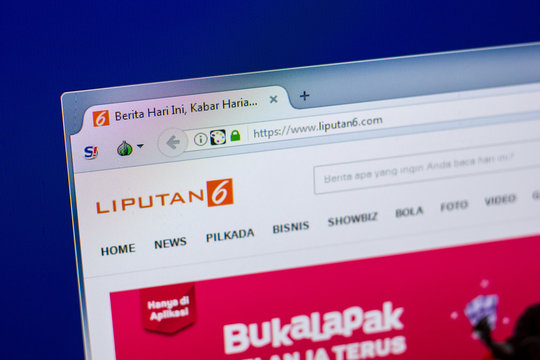 Ryazan, Russia - April 16, 2018 - Homepage of Liputan6 website on the display of PC, url - liputan6.com.