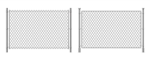 Metal wire fence. Realistic 3D chainlink background, prison security steel fence isolated on white. Vector metal grid fence for separation barrier industries construction safety