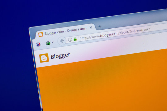 Ryazan, Russia - April 16, 2018 - Homepage of Blogger website on the display of PC, url - blogger.com.