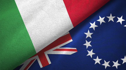 Obraz premium Italy and Cook Islands two flags textile cloth, fabric texture