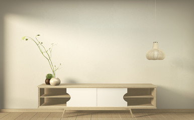 wooden cabinet in modern empty room Japanese - zen style,minimal designs. 3D rendering