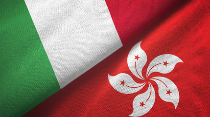 Italy and Hong Kong two flags textile cloth, fabric texture