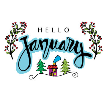 Hello January typographic design for calendar,  greeting card, banner, poster