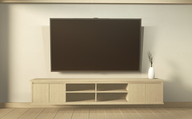 Tv cabinet in modern empty room Japanese - zen style,minimal designs. 3D rendering