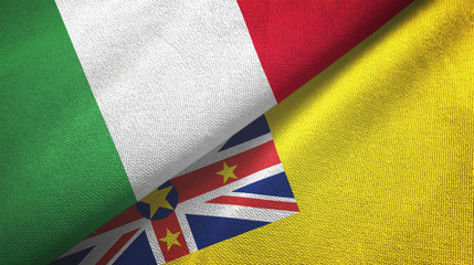 Italy and Niue two flags textile cloth, fabric texture