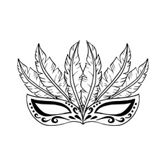 Hand drawn Carnival mask with feathers. 