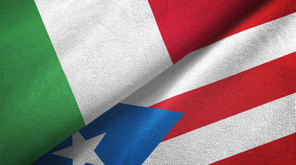 Italy and Puerto Rico two flags textile cloth, fabric texture