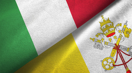 Italy and Vatican two flags textile cloth, fabric texture