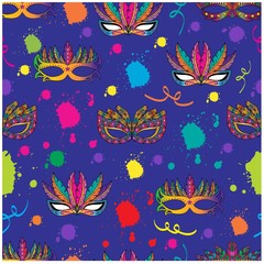 Colorful festive seamless pattern with carnival masks