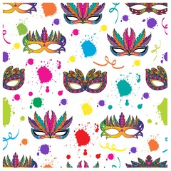 Colorful festive seamless pattern with carnival masks