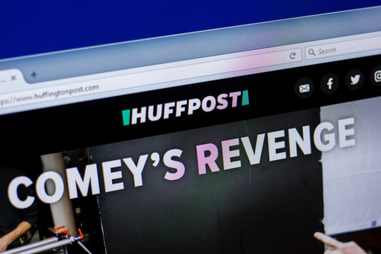Ryazan, Russia - April 16, 2018 - Homepage of Huffingtonpost website on the display of PC, url - Huffingtonpost.com.