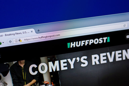 Ryazan, Russia - April 16, 2018 - Homepage of Huffingtonpost website on the display of PC, url - Huffingtonpost.com.