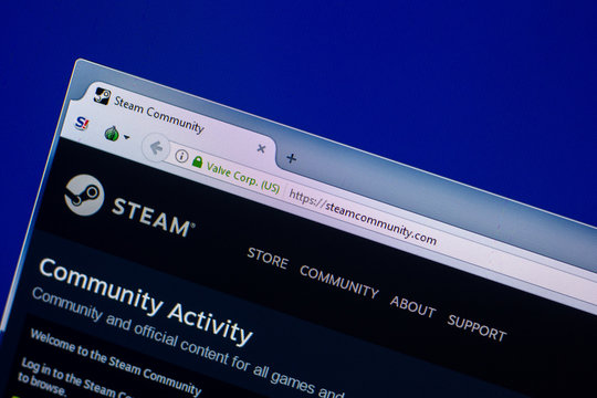 Ryazan, Russia - April 16, 2018 - Homepage of Steam website on the display of PC, url - Steamcommunity.com.