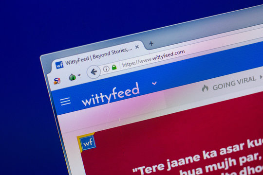 Ryazan, Russia - April 16, 2018 - Homepage of WittyFeed website on the display of PC, url - WittyFeed.com