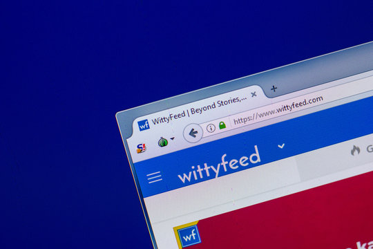 Ryazan, Russia - April 16, 2018 - Homepage of WittyFeed website on the display of PC, url - WittyFeed.com
