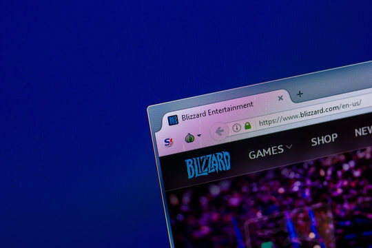 Ryazan, Russia - April 16, 2018 - Homepage of Blizzard website on the display of PC, url - Blizzard.com