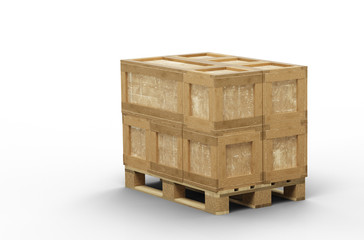 Wood pallet totally loaded with Transport box in different size