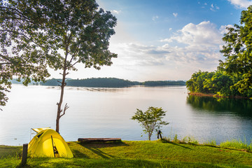 Camping with river side view in Thailand