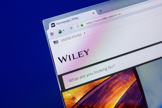 Ryazan, Russia - April 16, 2018 - Homepage of Wiley website on the display of PC, url - Wiley.com