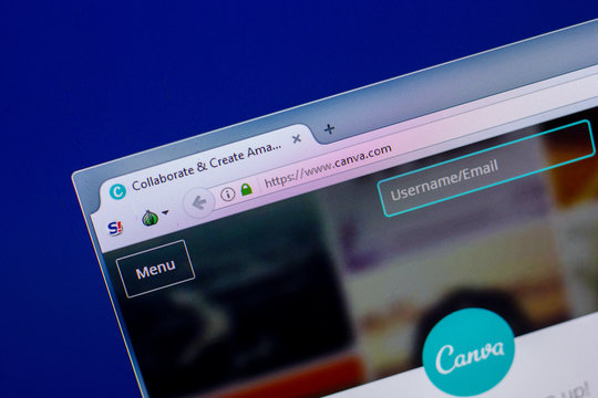 Ryazan, Russia - April 16, 2018 - Homepage of Canva website on the display of PC, url - Canva.com